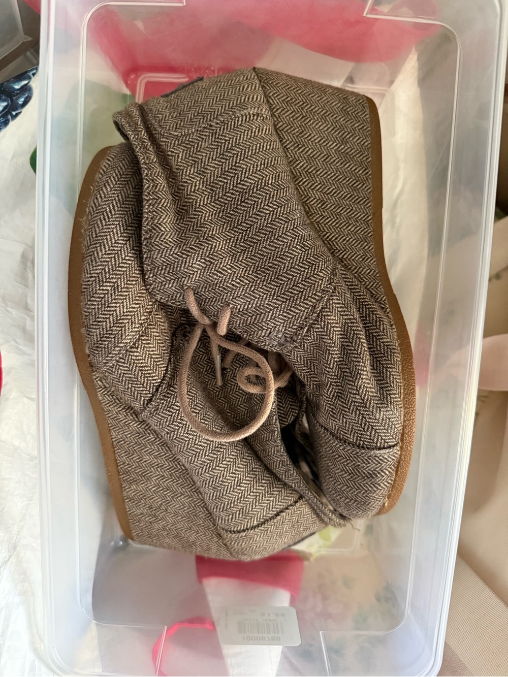 Toms Brown Herringbone Wedge Sneakers